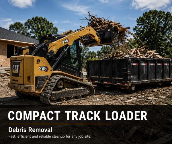 Compact track loader removing debris efficiently at a construction site.