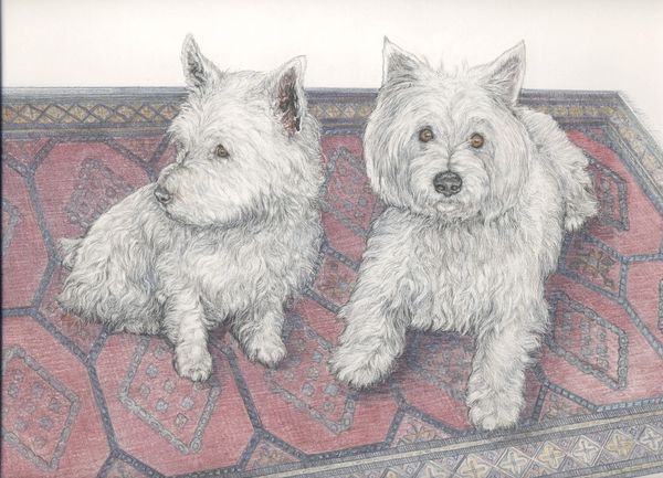 DAISY & PUPPY (Commissioned portraits)
2005
7" H x 11" W
Etched paper, watercolor pencil on paper