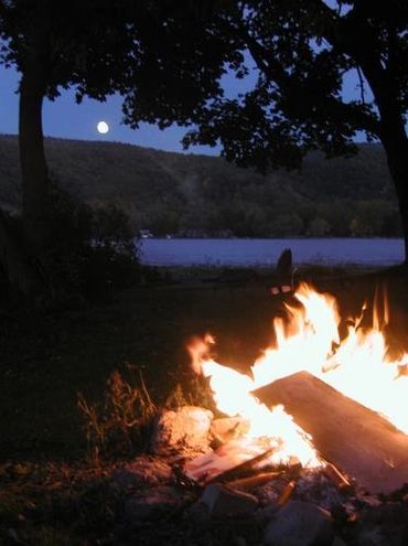 Early evening bonfire on Honeoye Lake