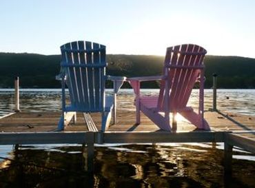the sitting area at the end of our southern dock on Honeoye Lake available for our Bungalow guests