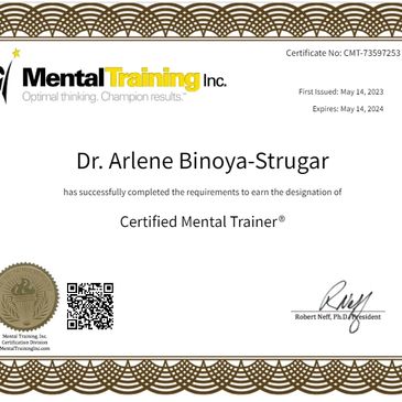 Dr. Arlene Strugar,  Certified Mental Trainer, Cognitive Sports Psychologist