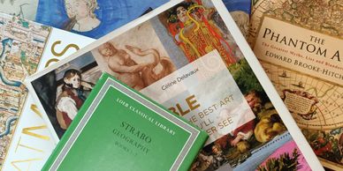 A collage of printed books.