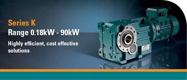 fenner Gearbox Series K range flexible bevel helical drive.Ratios from 8:1 to 7,250:1 up to 12,300Nm