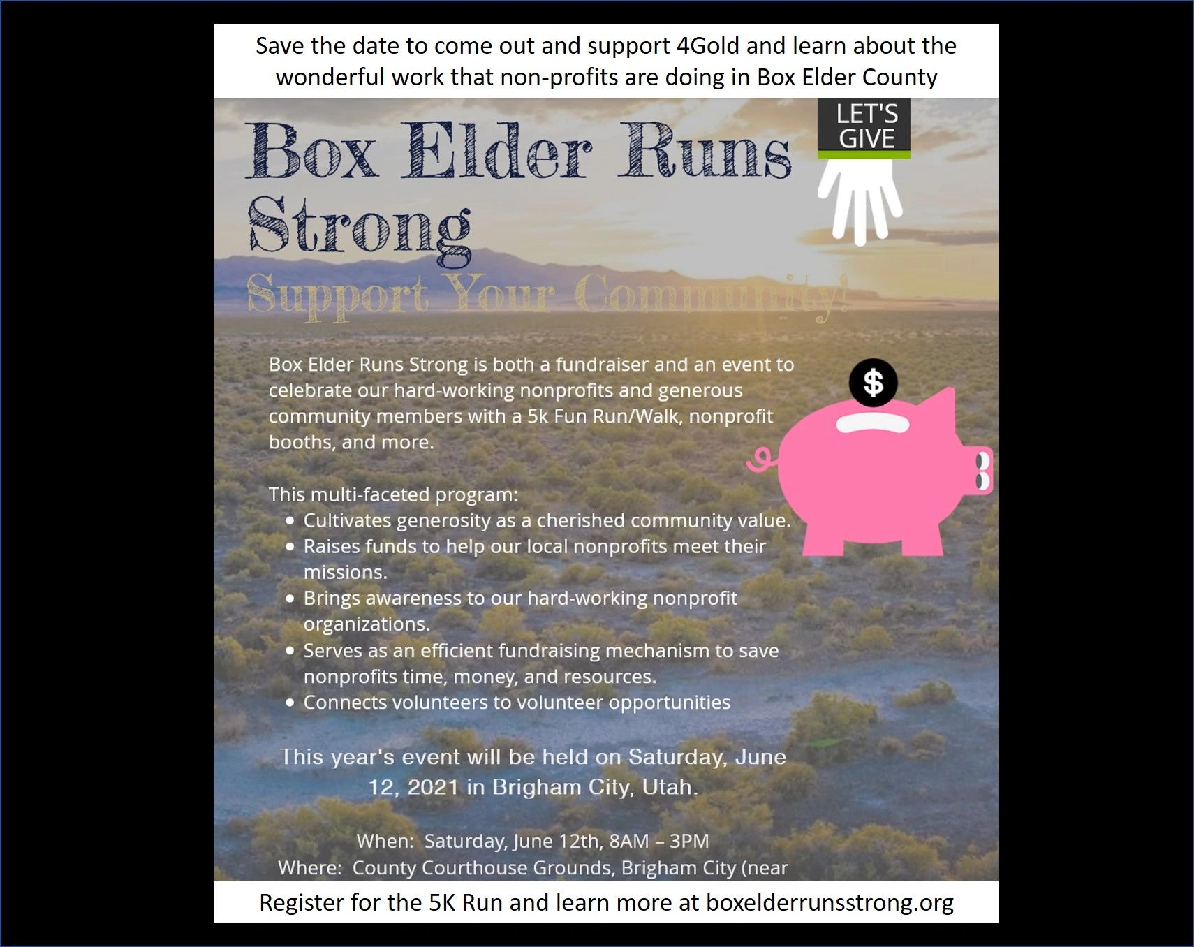Save the date for Box Elder Runs Strong