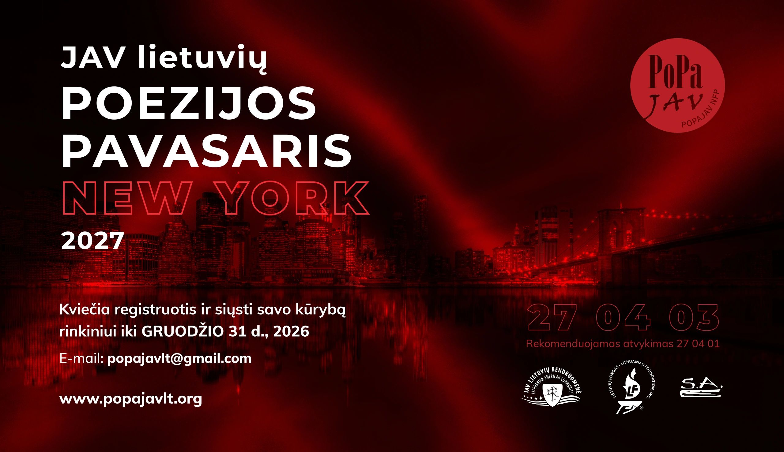 JAV lietuvių Poezijos Pavasaris New York 2027 event announcement.