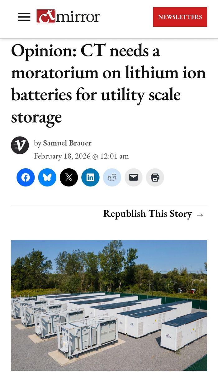 CT needs a moratorium on lithium ion batteries for utility scale storage