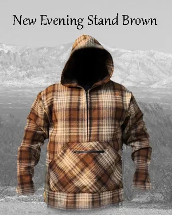 Brown plaid hooded jacket named New Evening Stand Brown.