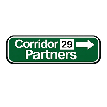 Green directional sign for Corridor 29 Partners pointing right.