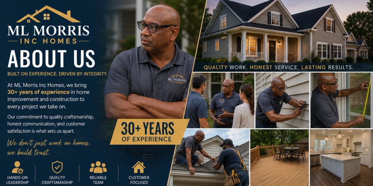 ML Morris Inc Homes showcases 30+ years of experience in home improvement with skilled craftsmanship and customer focus.