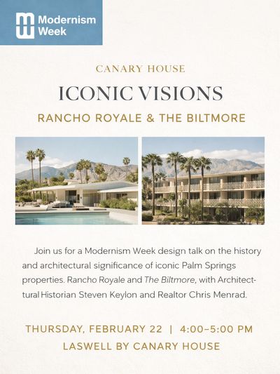 Flyer for a Modernism Week talk on iconic Palm Springs architecture.