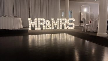 Mr and Mrs 
Wedding decor
Light up letters
Wedding marquees
Wedding decor 
Wedding ideas