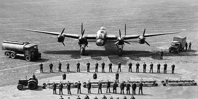 RAF Avro Lancaster with crew and all the people needed to keep it flying