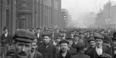 Victorian factory workers going to work