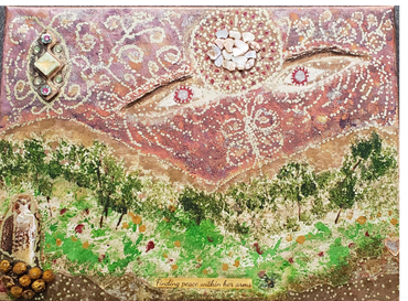 Finding Peace within Her Arms (mixed media)