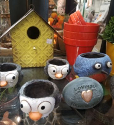 blob planters, bird house