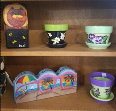 painted bricks, painted flower pot, local artist