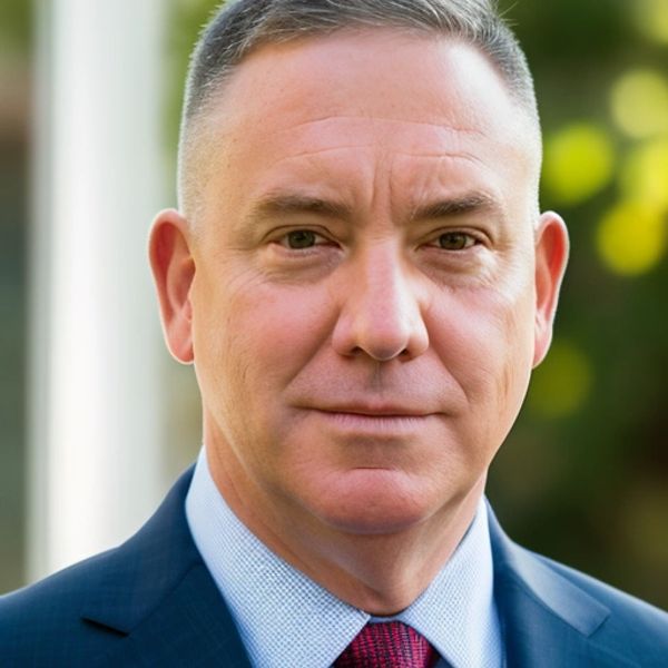 Confident middle-aged man in a suit and tie outdoors.