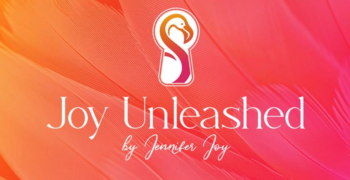 Logo of Joy Unleashed by Jennifer Joy on a vibrant orange-pink background.