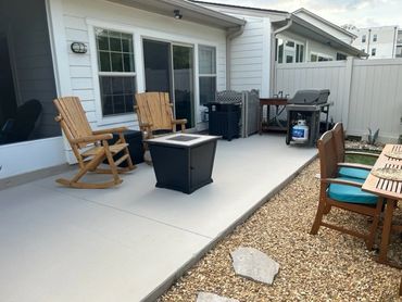 Patio with full-size gas Weber BBQ.