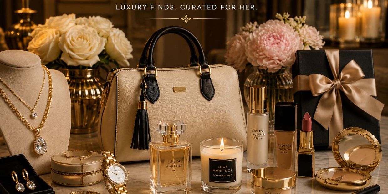 Luxury accessories and beauty products for women.