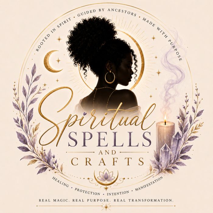 Artistic design of a woman with spiritual elements and text.