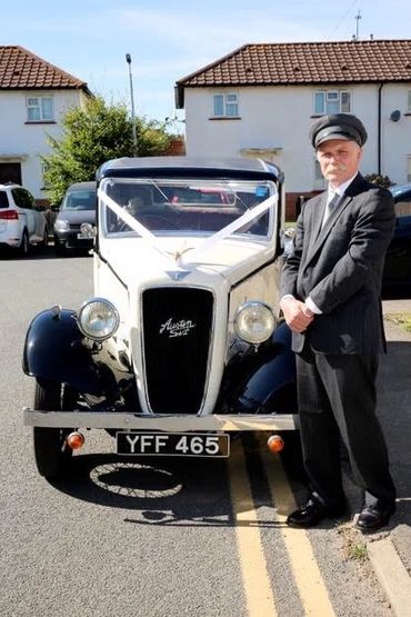 BRAY Wedding Cars. Doris (1935 Austin 12/6). Ready for a wedding with her Chauffeur.