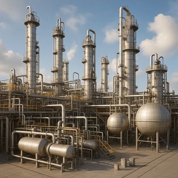 chemical plant, refinery, rendering, artistic impression