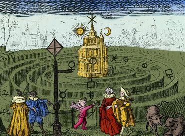 Alchemical Illustration depicting the zodiac signs, ancient planets and alchemical metals.