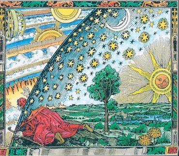 An Alchemical drawing illustrating the cosmological and celestial through metaphor and allegory