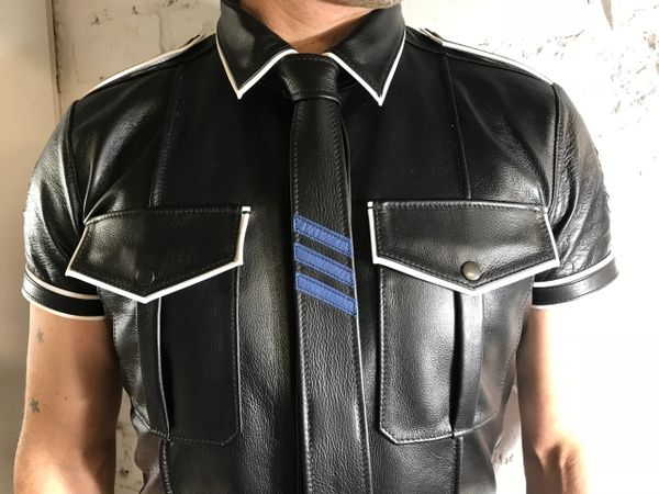 Tripple Stripe Neck Tie and Mens Police Shirt, Pin Stripe Style 4 Ways PUNKuture Leather Sydney
