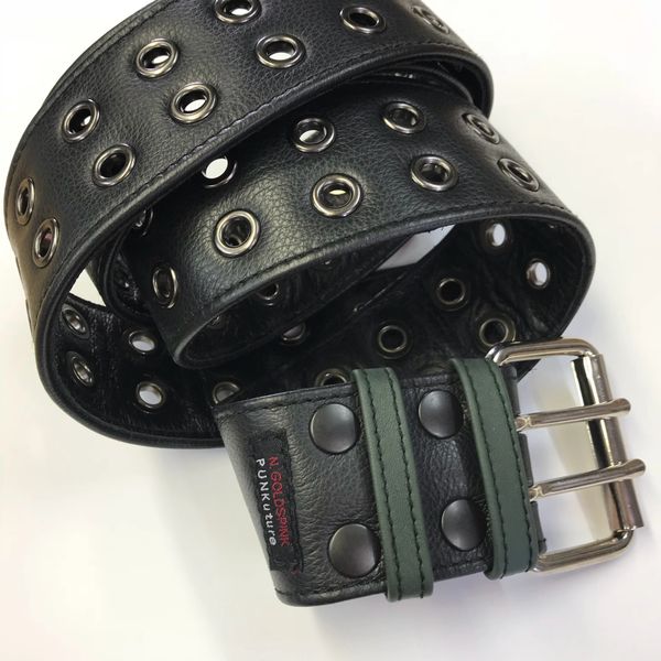 Army Eyelet Belt with Double Green Keepers by Nikki Goldspink PUNKuture Leather Sydney