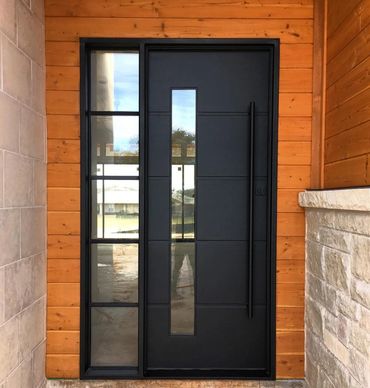 Contemporary door with sidelight by porteusa. in  color black with door pulls