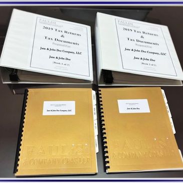 Gold Engraved Tax Return, Our Signature Sorted Tax Document Binders - Faulisi & Company CPAs LLP