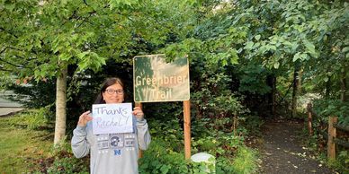 Greenbrier neighborhood resident thanks Rachel Best-Campbell for trail renovations in 2022-2023.