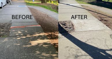 Woodinville Sidewalk before and after repair thanks to Rachel Best-Campbell
