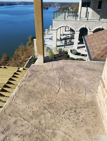 Concrete resurfacing on a deck at the Lake of The Ozarks. Decorative Concrete Stamped Concrete.