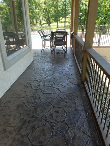 Decorative Concrete patio in Lake Ozarks mo. Resurfaced Random Stone Stamped Concrete Overlay