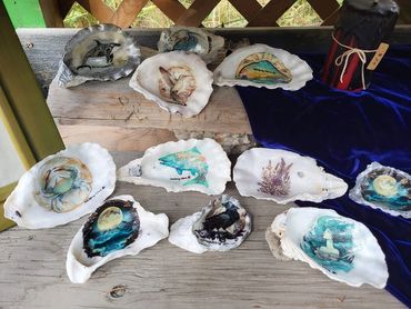 Painted shells at a farm stand on Salt Spring Island