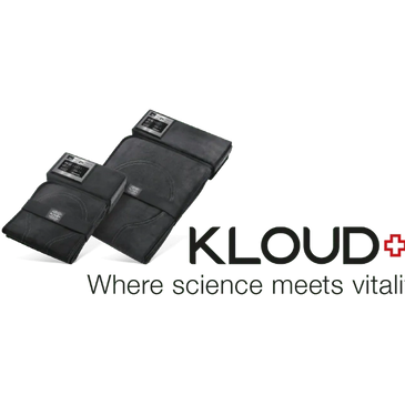 Two black Kloud+ vaporizer pouches with logo and slogan.