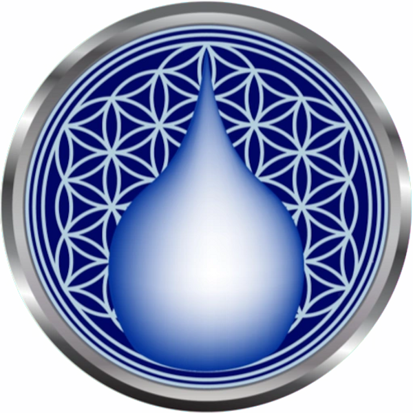 Water Prana logo. Water drop on The Flower of Life