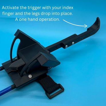 Image of a trigger activated bi-pod leg system for metal detectors