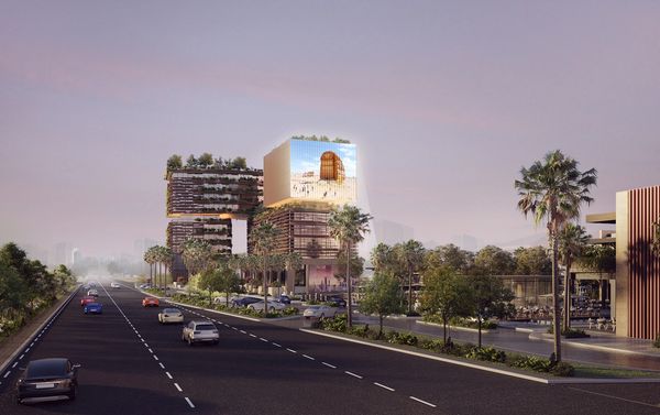 Modern building seen from highway