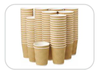 Stack of disposable brown paper cups.