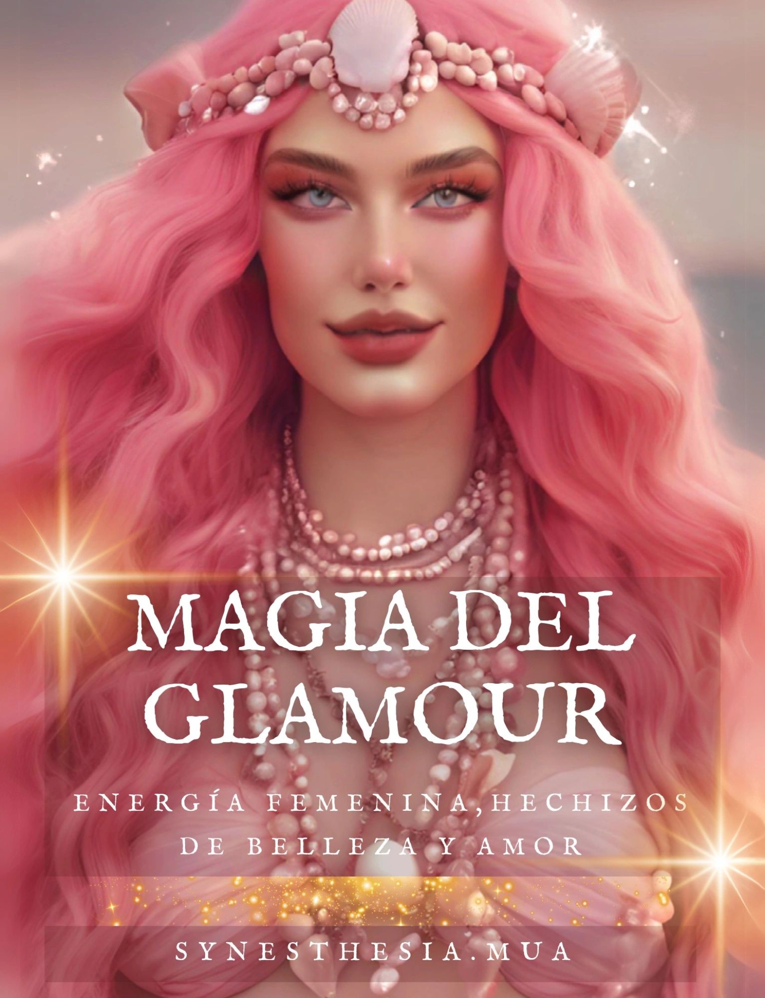 Portada del libro Magia del Glamour con mujer de cabello rosado que representa energía femenina