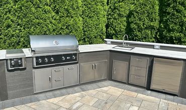 finished gray PVC finish with stainless appliances