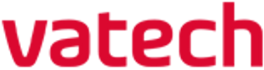 Vatech logo in red color with a white color background