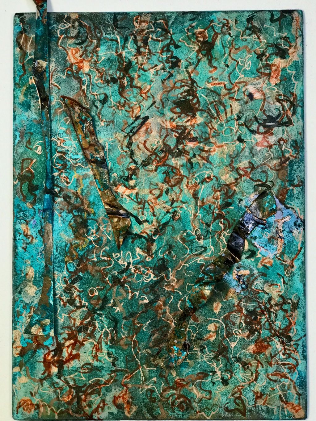 The copper etching plate is coated with verdigris before printing.
Calligraphy with copper & black i