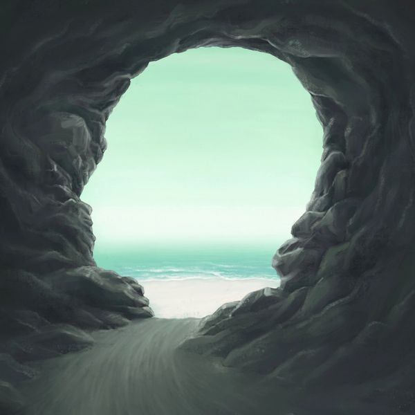 Painting with a cave that opens up to the beach