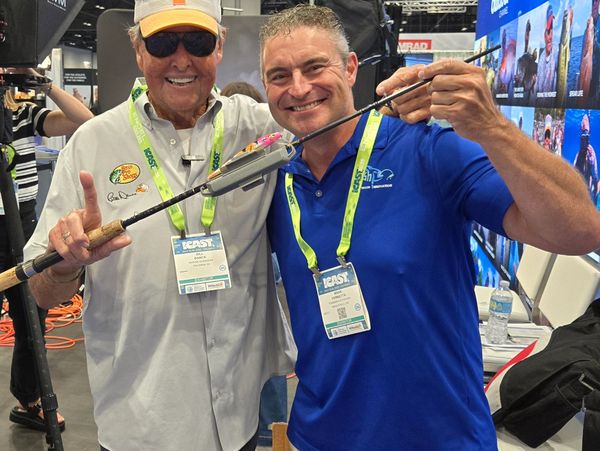 Bill Dance loves the FishClip at ICast 2025 in Orlando.