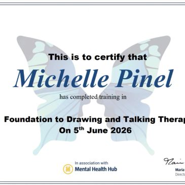 Certificate for Michelle Pinel in drawing and talking therapy training.